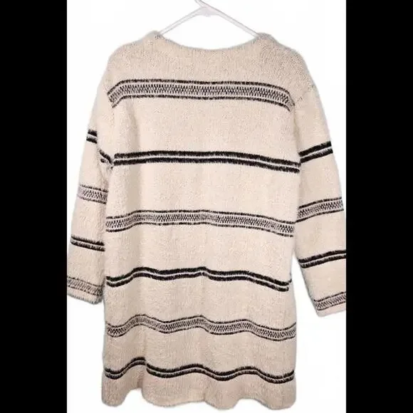 Anthropologie‎ Solitaire Cream Striped Fuzzy Cardigan Size Large - Picture 2 of 8